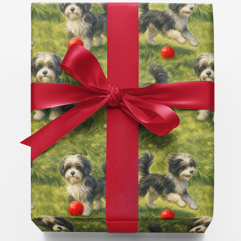 Adorable Puppy Christmas Gift Wrap, Lowchen Dog Wrapping Paper, Lowchen Pet Lover Wrapping Paper, Festive Holiday Dog Present Wrap Roll
