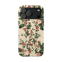 Botanical Red Berry Holiday Phone Case, Vintage Christmas Holly iPhone Case, Dual Layer Winter Phone Cover, Festive Xmas iPhone Present