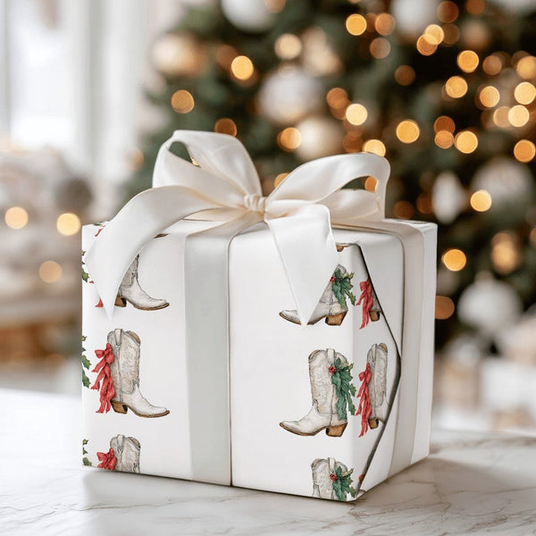 Western Holiday Wrapping Paper, Cowboy Boot Christmas Wrapping Paper, Country Cowgirl Gift Wrap, Festive Winter Present Wrapp