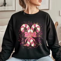 Coquette Candy Cane Sweater, Pink Candy Cane Sweatshirt, Pink Holiday Bow Crewneck, Adorable Winter Pullover, Christmas Present for Her