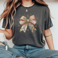 Christian Christmas Graphic Tee, Nativity Scene Coquette Bow T-Shirt, Religious Faith Holy Family Shirt, Holiday Jesus Nativity Tee