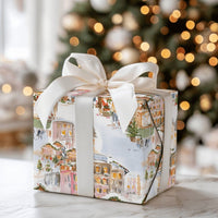 Watercolor Winter Village Gift Wrap, Christmas Market Wrapping Paper, Festive Holiday Wrapping Paper, European Town Xmas Present Wrap