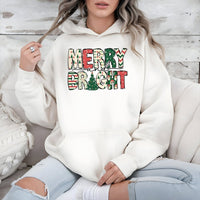 Festive Holiday Graphic Sweatshirt, Merry and Bright Christmas Hoodie, Adorable Xmas Lettering Hooded Pullover, Winter Holiday Present for Family