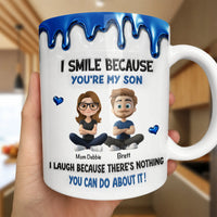 Metallic Blue Drip Ceramic Coffee Mug, I Smile Because Youre My Son Mug, Humorous Mother to Son Cup, Humorous Son Christmas Present Mug