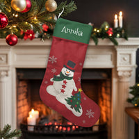 Custom Name Winter Holiday Stocking, Personalized Snowman Christmas Stocking, Adorable Festive Fireplace Stocking, Family Holiday Mantle Present