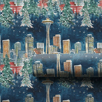 Space Needle Holiday Gift Wrap Roll, Seattle Skyline Christmas Wrapping Paper, Pacific Northwest Winter Wrapping Paper, City Gift Wrap Paper