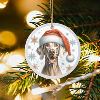 Santa Hat Dog Ornament, Weimaraner Christmas Ornament, Adorable Canine Ceramic Ornament, Pet Lover Keepsake, Holiday Tree Decoration
