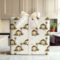 Holy Family Christmas Gift Wrap, Nativity Scene Wrapping Paper, Watercolor Religious Holiday Wrapping Paper, Golden Stars Present Paper