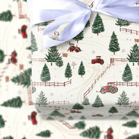Farmhouse Holiday Gift Wrap, Red Tractor Christmas Wrapping Paper, Rustic Country Tractor Wrapping Paper, Winter Farm Present Wrap Roll