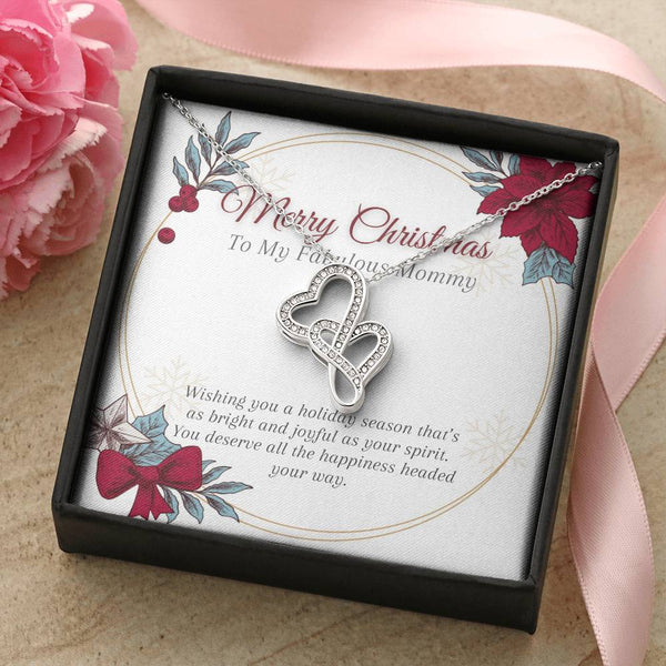 Interlocking Heart Pendant, Double Heart Necklace for Mom, Crystal Heart Necklace, Christmas Holiday Mom Present, Meaningful 