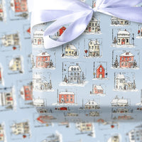 Snowy House Holiday Gift Wrap, Winter Village Wrapping Paper, Adorable Christmas Village Wrapping Paper, Festive Winter Holiday Wrapping Paper