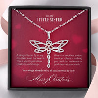 Rose Gold Heart Dragonfly Pendant, Little Sister Dragonfly Necklace, Stainless Steel Dragonfly Jewelry, Meaningful Sister Christmas Present