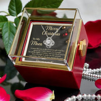 Christmas Rose Box Love Knot Pendant, Love Knot Necklace for Mom, Cubic Zirconia Love Knot Jewelry, Mother Christmas Present Necklace