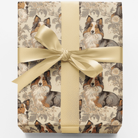 Shetland Sheepdog Gift Wrap Roll, Vintage Sheltie Toile Wrapping Paper, Dog Breed Gift Wrapping Paper, Christmas Birthday Present Paper