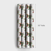 Winter Pine and Berry Gift Wrap, Hummingbird Christmas Wrapping Paper, Watercolor Botanical Holiday Paper Roll, Christmas Gift Wrap