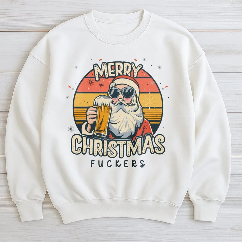 Sarcastic Christmas Drinking Sweatshirt, Humorous Santa Sweatshirt, Offensive Xmas Holiday Crewneck, Humor Santa Drinking Sweater, Party Present
