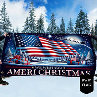 Patriotic Santa Sleigh Flag, Ameri Christmas House Flag, 4th of July in December Garden Flag, Winter Holiday Yard Decor Present
