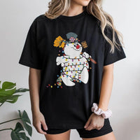 Adorable Holiday Graphic Tee, Snowman Christmas T-Shirt, Festive String Lights Shirt, Winter Xmas Graphic T-Shirt, Christmas Family Present