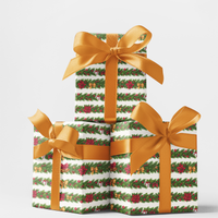 Holiday Floral Gift Wrap, Poinsettia Garland Christmas Wrapping Paper, Vintage Botanical Christmas Paper Roll, Festive Winter Present Wrap