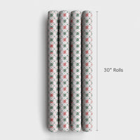Geometric Floral Holiday Gift Wrap, Poinsettia Star Wrapping Paper, Classic Christmas Wrapping Paper, Botanical Berry Xmas Gift Wrap Roll