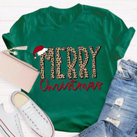 Cheetah Holiday Graphic Tee, Leopard Print Merry Christmas Teacher Shirt, Festive Animal Print Teacher Shirt, Teacher Xmas Present Tee
