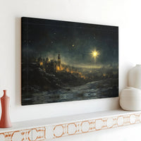 Nativity Night Landscape Poster, Star of Bethlehem Canvas Wall Art, Holy City Christian Canvas Print, Religious Christmas Digital Download