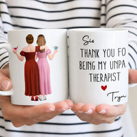 Humorous Sister Ceramic Mug, Thank You for Being My Unpaid Therapist Mug, Sister Birthday Present Coffee Cup, Adorable Sisterhood Christmas Mug
