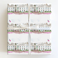 Patriotic Watercolor Gift Wrap, White House Christmas Wrapping Paper, Holiday Landmark Present Wrap, Festive Winter Seasonal Present Paper