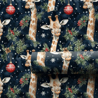 Watercolor Animal Gift Wrap, Navy Christmas Giraffe Wrapping Paper, Festive Wildlife Wrapping Paper Roll, Winter Holiday Gift Wrap