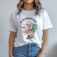 Out Here Lookin Like A Snack Shirt, Christmas Tree Cake T-Shirt, Humorous Holiday Snack Graphic Tee, Retro Christmas Tree Cake Tee, Xmas Present