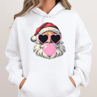 Cool Santa Hoodie, Bubble Gum Santa Hoodie, Heart Sunglasses Santa Pullover, Retro Christmas Hoodie, Humorous Holiday Hooded Sweatshirt