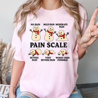 Humorous Medical Christmas Tee, Snowman Pain Scale T-Shirt, Melting Snowman Nurse Doctor Graphic Shirt, Winter Healthcare Worker Present T-Shirt