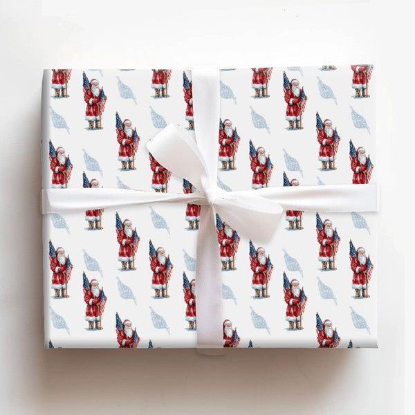 American Flag Christmas Wrapping Paper, Patriotic Santa Wrapping Paper, Vintage Santa Wrapping Paper, Military Holiday Gift W