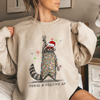 Tangled Lights Holiday Crewneck, Feral and Festive Raccoon Christmas Sweatshirt, Humorous Animal Xmas Pullover, Ugly Christmas Party Sweater