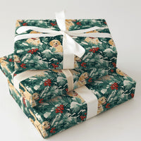Snowy Pine Holly Dog Gift Wrap, Golden Retriever Wrapping Paper, Winter Dog Lover Holiday Wrapping Paper, Christmas Puppy Wrapping Paper