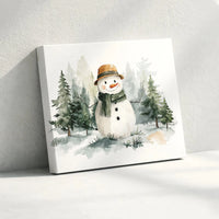 Winter Forest Landscape Canvas, Watercolor Snowman Canvas Wall Art, Snowman Wall Decor, Holiday Canvas Art, Christmas Home Decor Present