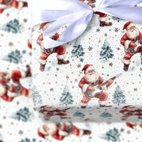 Electric Guitar Rocker Gift Wrap, Rocking Santa Christmas Wrapping Paper, Music Lover Xmas Wrapping Paper, Holiday Musician Wrapping Paper