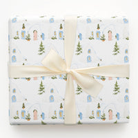 Watercolor Snow House Gift Wrap, Igloo Winter Village Wrapping Paper, Pastel Comfy Holiday Wrapping Paper, Christmas Season Gift Wrap Roll