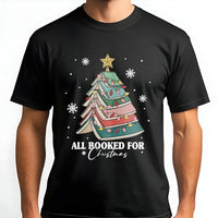 Library Book Tree Graphic Tee, All Booked for Christmas T-Shirt, Adorable Bookworm Christmas Shirt, Librarian Holiday Tee, Reading Lover Present
