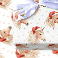 Watercolor Santa Hat Gift Wrap, Christmas Unicorn Wrapping Paper, Magical Fantasy Holiday Present Paper, Kids Xmas Wrapping Roll