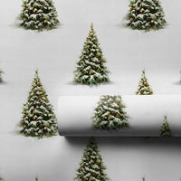 Winter Forest Holiday Gift Wrap, Snowy Christmas Tree Wrapping Paper, Snow Dusted Evergreen Tree Paper, Festive Present Wrap Roll for Presents