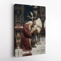 Winter Holiday Painting Canvas Print, Santa Claus and Reindeer Canvas Wall Art, Christmas Season Canvas Decor, Festive Holiday Home Present