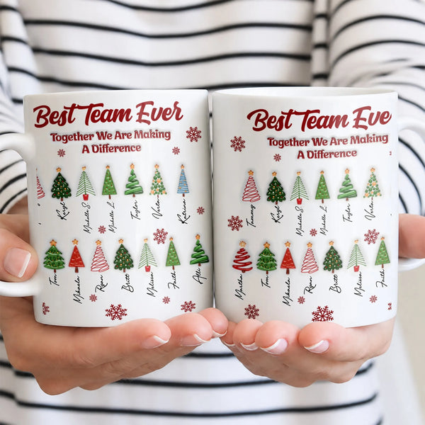 Custom Team Names Tree Holiday Coffee Cup, Best Team Ever Christmas Mug, Xmas Coworker Office Party Mug, Ceramic Present for 