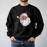 Retro Pink Hat Santa Crewneck, Black Santa Sweatshirt, Melanin Christmas Sweater, African American Santa Pullover, Holiday Season Xmas Present