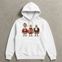 Humorous Santa Claus Geese Graphic Pullover, Christmas Goose Hoodie, Adorable Holiday Goose Sweatshirt, Winter Animal Lover Hoodie, Xmas Goose Present