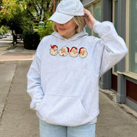 Vintage Christmas Faces Graphic Hoodie, Retro Santa Hoodie, Cheerful Holiday Season Hoodie, Comfy Xmas Winter Pullover Sweatshirt