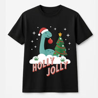 Adorable Festive Dino T-Shirt, Holly Jolly Dinosaur Christmas Shirt, Retro Holiday Dinosaur Graphic Tee, Xmas Dino Shirt, Family Matching Present