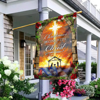 Holy Family Nativity Scene Yard Flag, Christmas Begins with Christ Garden Flag, Double-Sided Christian Christmas Lawn Flag, Xmas Present