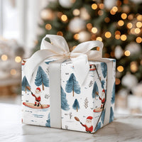 Winter Forest Holiday Gift Wrap, Paddleboarding Santa Wrapping Paper, Outdoor Santa Claus Paper, Christmas Present Wrapping Paper Roll