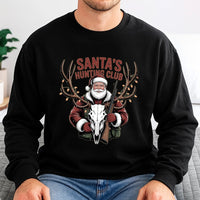 Humorous Deer Skull Christmas Sweater, Santa's Hunting Club Sweatshirt, Retro Hunter Holiday Crewneck, Outdoor Hunting Season Xmas Pullover